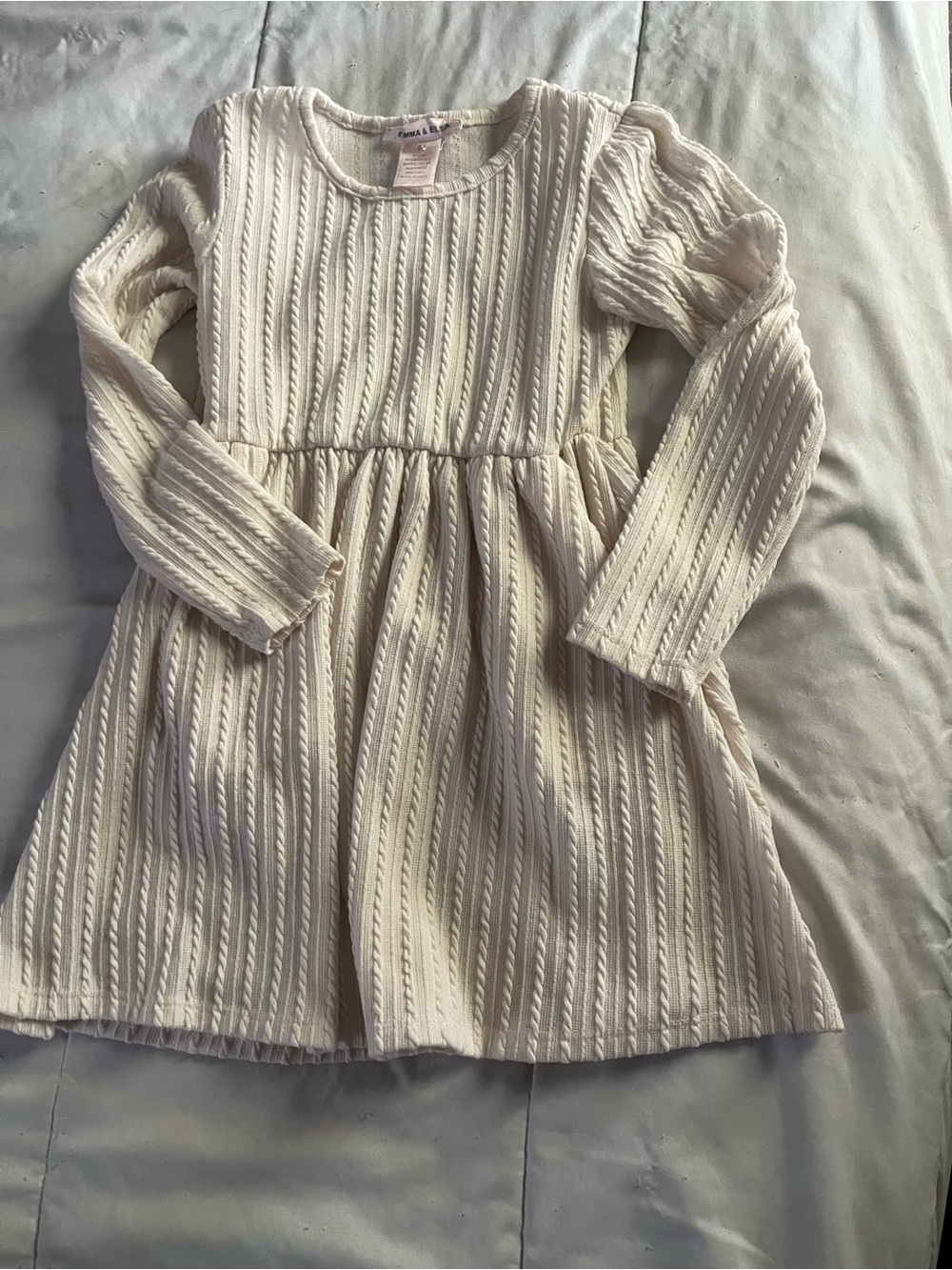 Emma and Elsa Girls' Cream Knit Long-Sleeve Dress Size 5